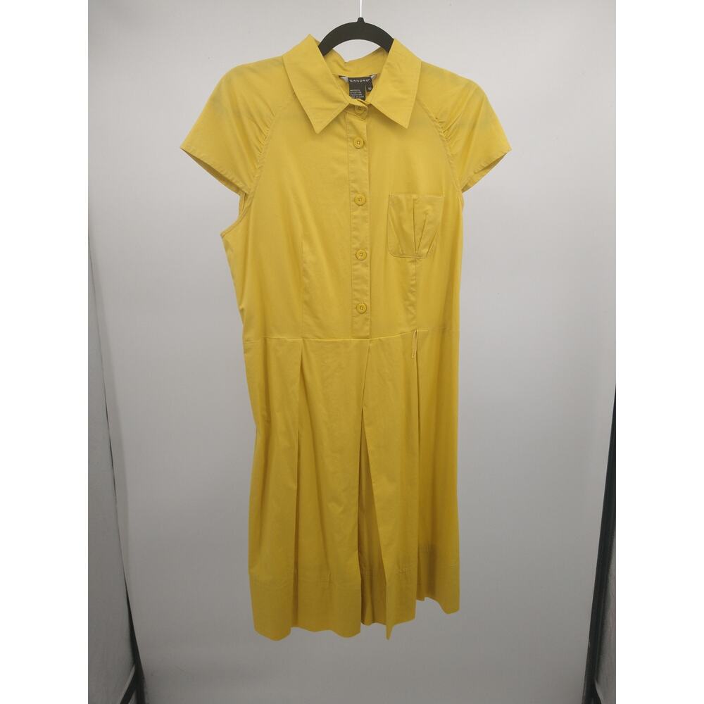 Sandro Shirt Dress 10 Button Front Short‎ Cap Sleeve Pleated Collared Mustard